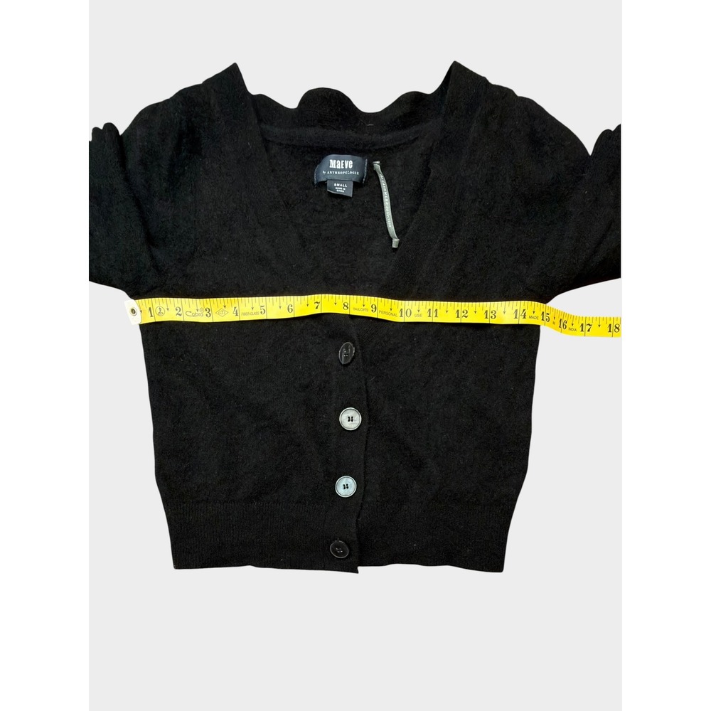 Maeve Anthropologie Black 100% Cashmere Short Sleeve Scallop Cardigan Small - Picture 4 of 6